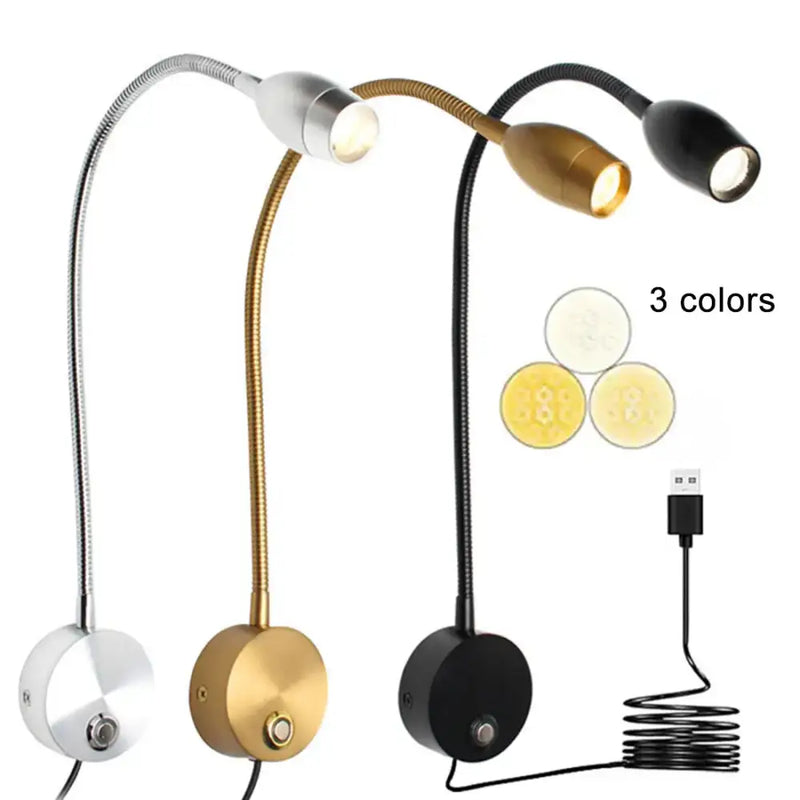 Flexible led reading light silver gold & black bedroom desk lamp
