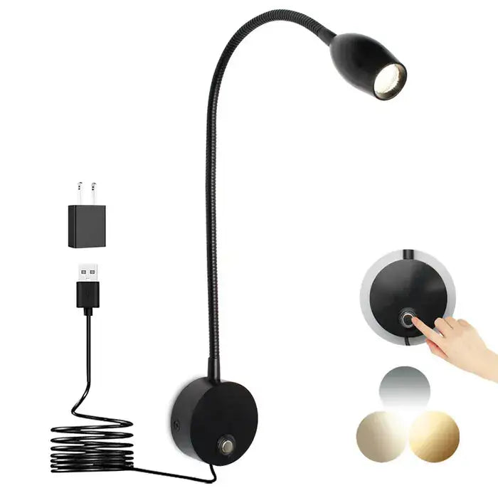 Flexible led reading light silver gold & black bedroom desk lamp