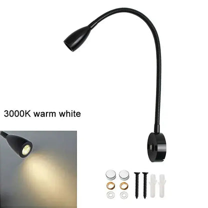 Modern black & silver led reading light bedroom gooseneck desk lamp