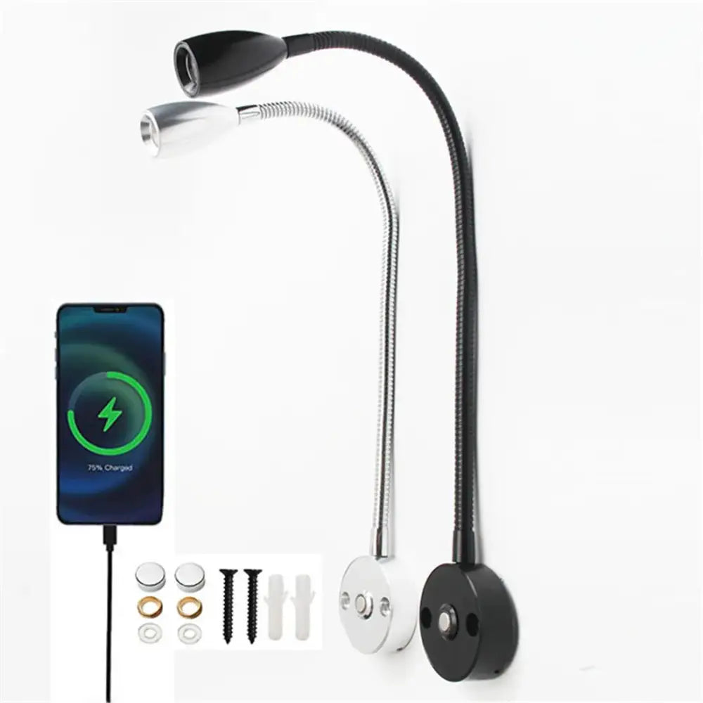 Modern black & silver led reading light bedroom gooseneck desk lamp