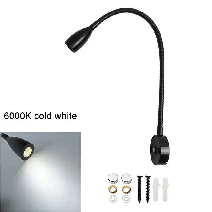 Modern black & silver led reading light bedroom gooseneck desk lamp