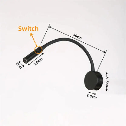 Flexible black & white led reading wall lamp for bedroom study