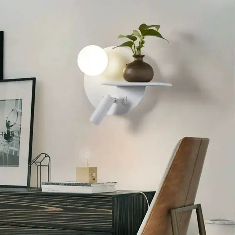 Modern black & white led reading wall lamp bedroom storage