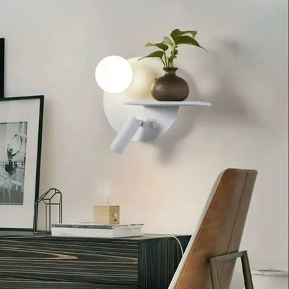 Modern black & white led reading wall lamp bedroom storage