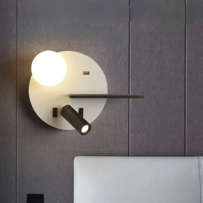 Modern black & white led reading wall lamp bedroom storage