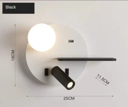 Modern black & white led reading wall lamp bedroom storage