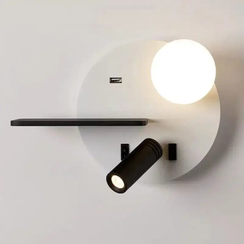 Modern black & white led reading wall lamp bedroom storage