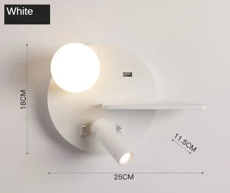 Modern black & white led reading wall lamp bedroom storage