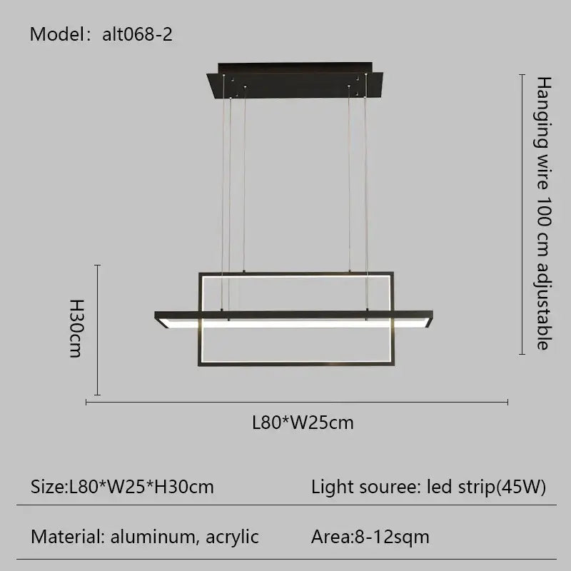 Modern black led rectangle pendant lights for dining room kitchen