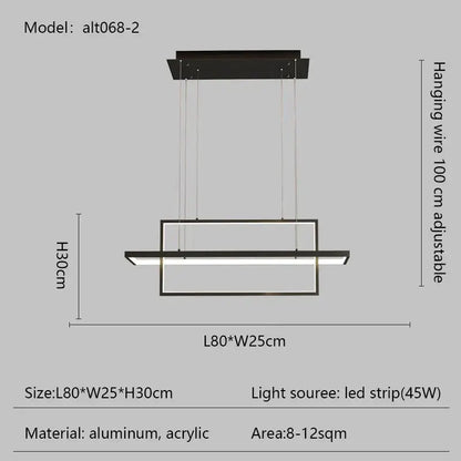 Modern black led rectangle pendant lights for dining room kitchen