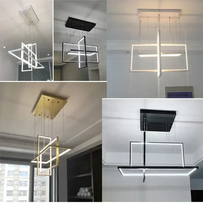 Modern black led rectangle pendant lights for dining room kitchen
