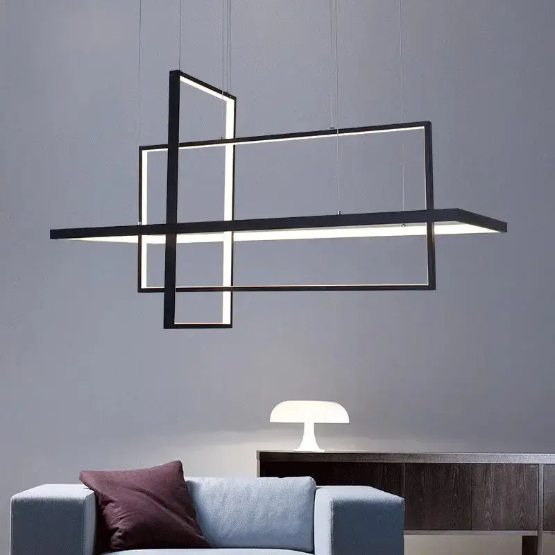 Modern black led rectangle pendant lights for dining room kitchen