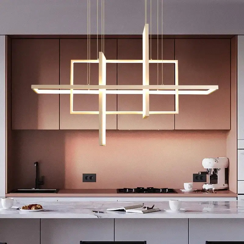 Modern black led rectangle pendant lights for dining room kitchen