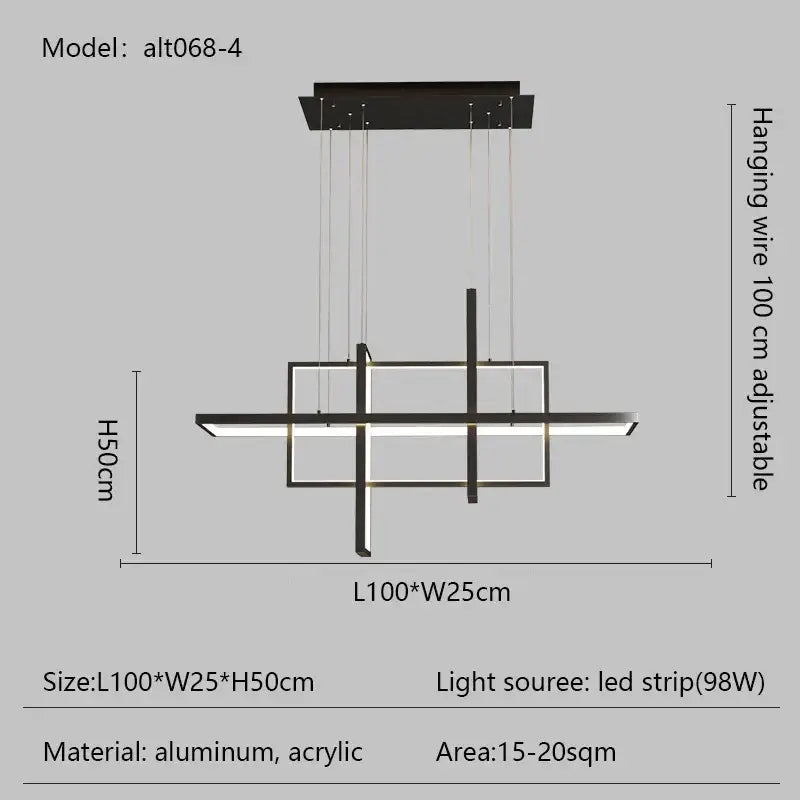Modern black led rectangle pendant lights for dining room kitchen
