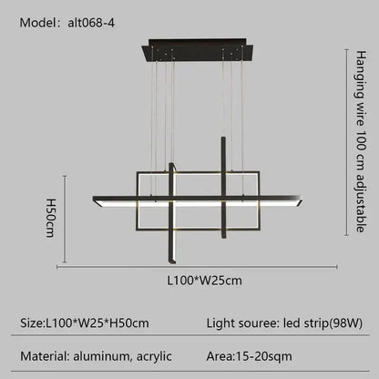 Modern black led rectangle pendant lights for dining room kitchen