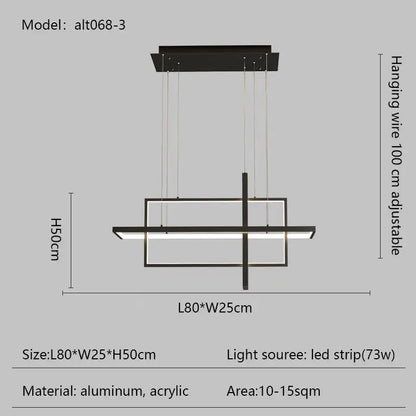 Modern black led rectangle pendant lights for dining room kitchen