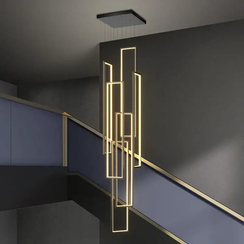 Modern gold led rectangle staircase chandelier living room light