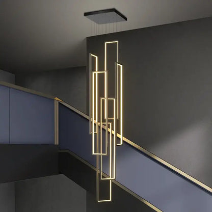 Modern gold led rectangle staircase chandelier living room light