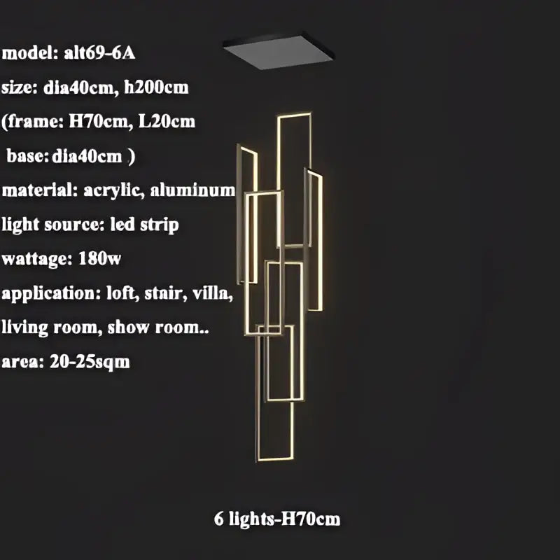 Modern gold led rectangle staircase chandelier living room light