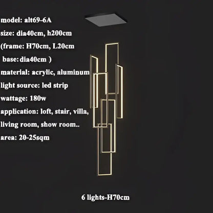 Modern gold led rectangle staircase chandelier living room light