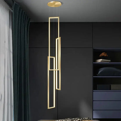 Modern gold led rectangle staircase chandelier living room light