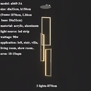 Modern gold led rectangle staircase chandelier living room light