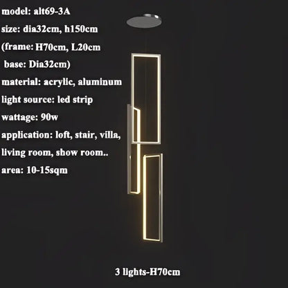 Modern gold led rectangle staircase chandelier living room light