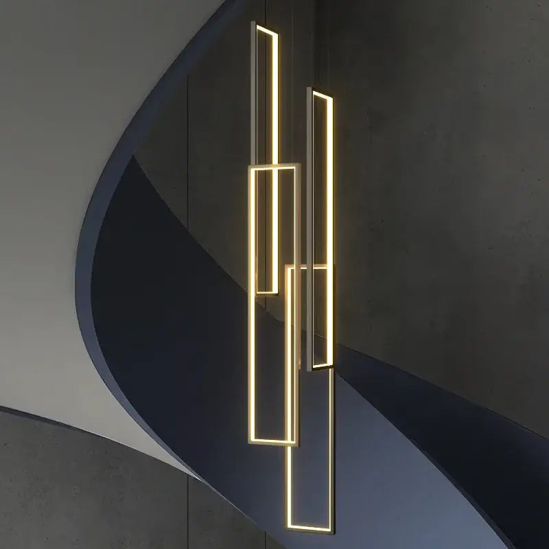 Modern gold led rectangle staircase chandelier living room light