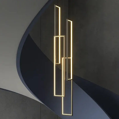 Modern gold led rectangle staircase chandelier living room light