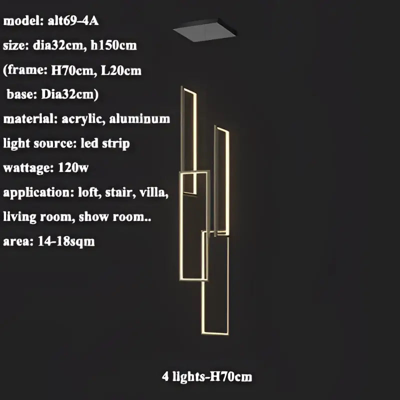Modern gold led rectangle staircase chandelier living room light