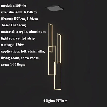 Modern gold led rectangle staircase chandelier living room light