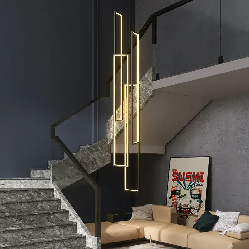 Modern gold led rectangle staircase chandelier living room light