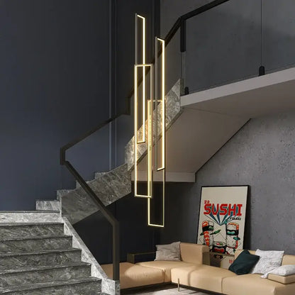 Modern gold led rectangle staircase chandelier living room light