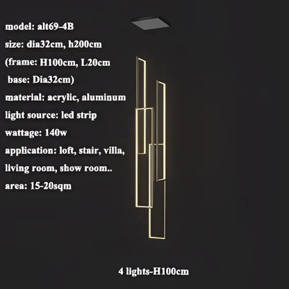 Modern gold led rectangle staircase chandelier living room light