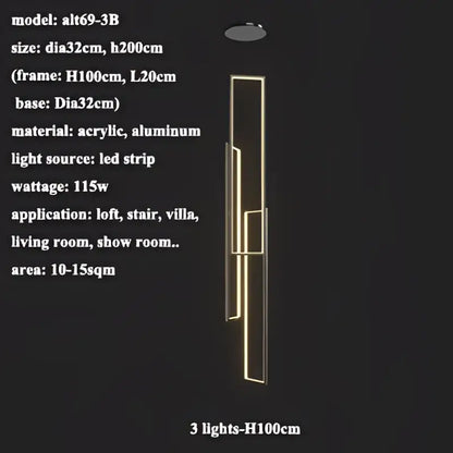 Modern gold led rectangle staircase chandelier living room light