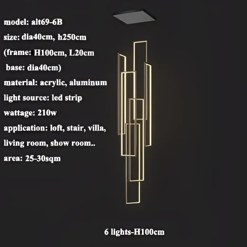 Modern gold led rectangle staircase chandelier living room light