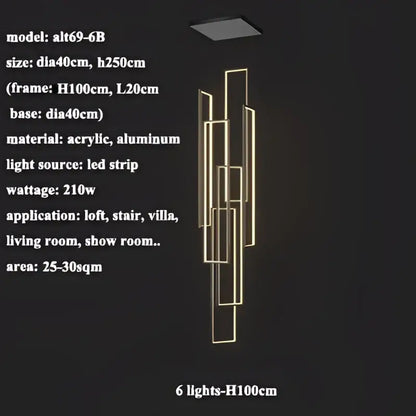 Modern gold led rectangle staircase chandelier living room light