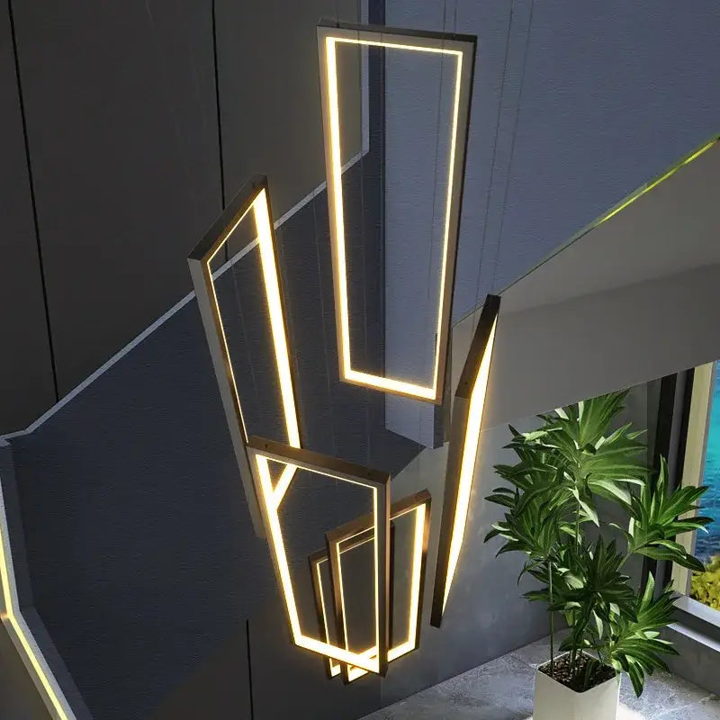Modern gold led rectangle staircase chandelier living room light