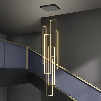 Modern gold led rectangle staircase chandelier living room