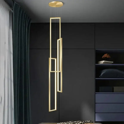Modern gold led rectangle staircase chandelier living room