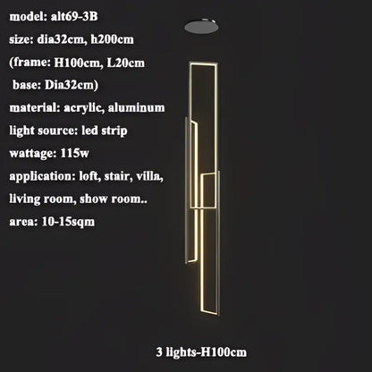 Modern gold led rectangle staircase chandelier living room
