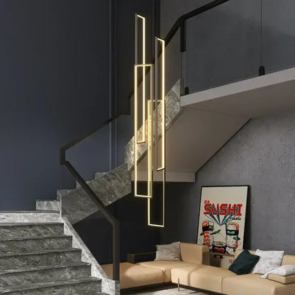 Modern gold led rectangle staircase chandelier living room