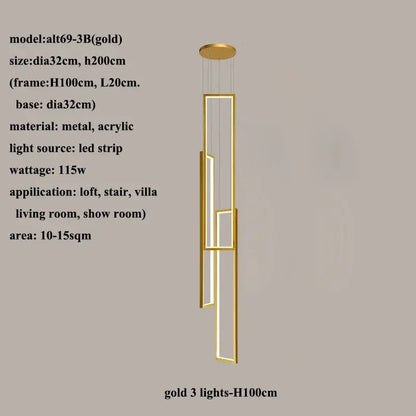 Modern gold led rectangle staircase chandelier living room