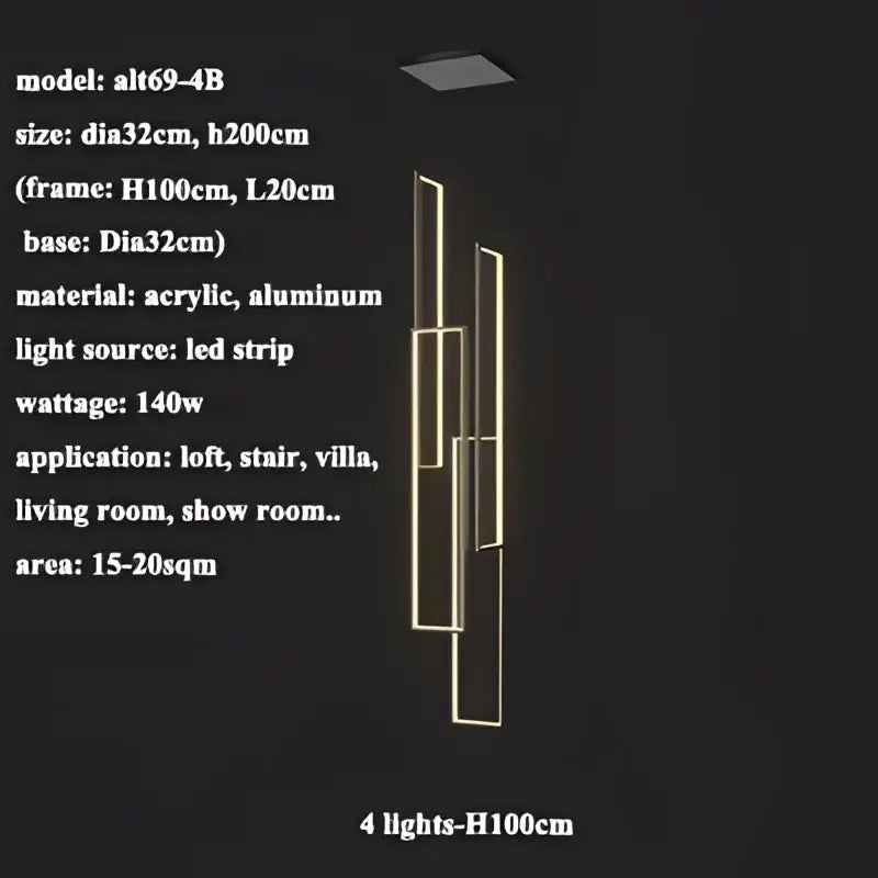 Modern gold led rectangle staircase chandelier living room