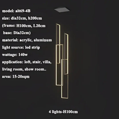 Modern gold led rectangle staircase chandelier living room