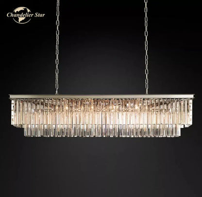 Gold rectangular crystal chandelier dining room led light