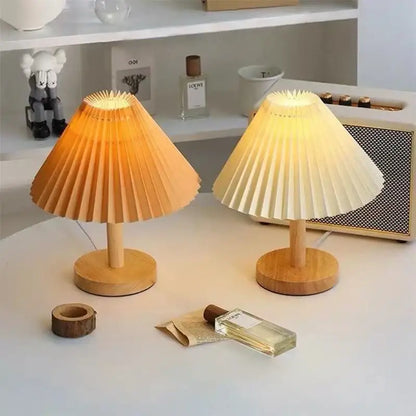 Retro pleated off-white table lamp set of 2 bedroom led light