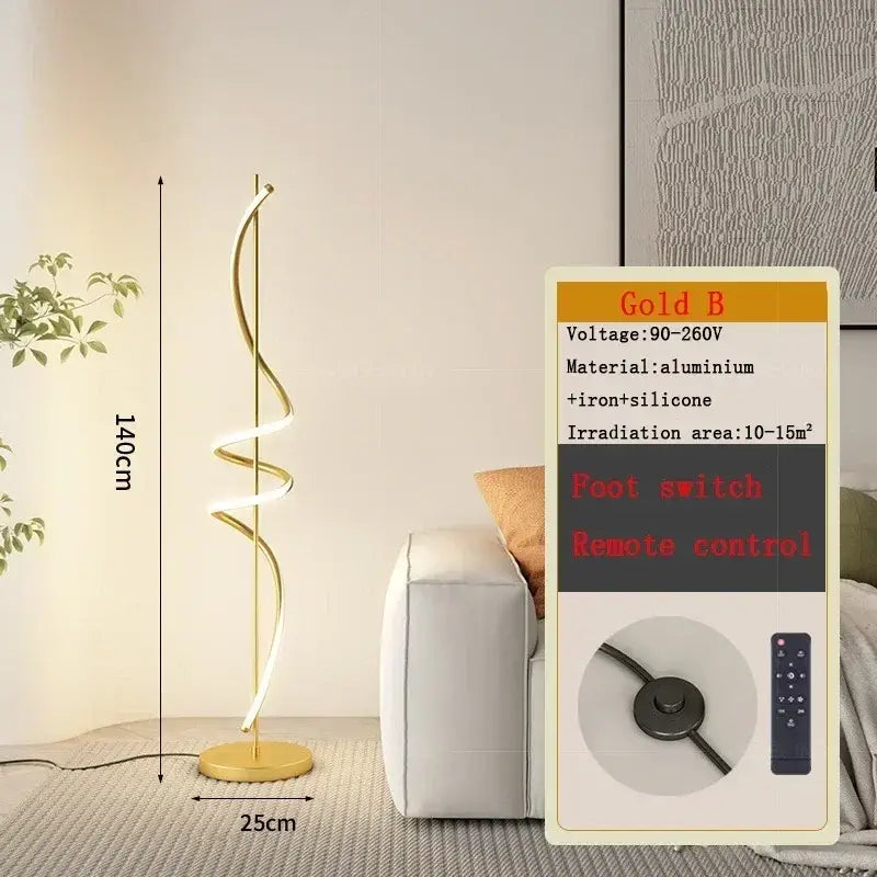 Modern gold spiral led revolve floor lamp for living room