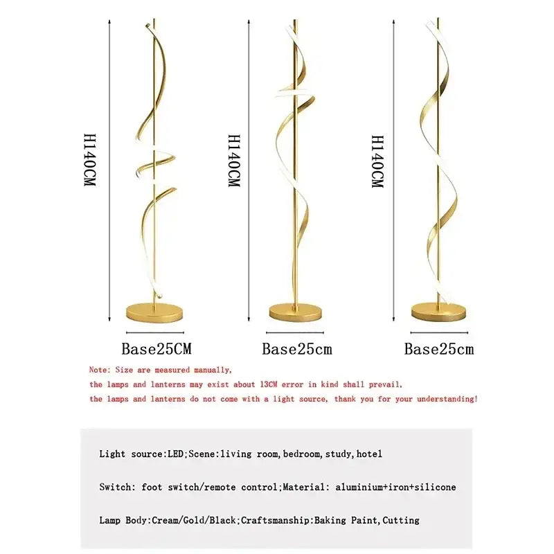 Modern gold spiral led revolve floor lamp for living room