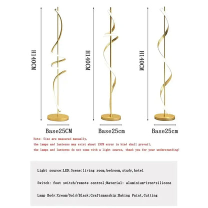 Modern gold spiral led revolve floor lamp for living room